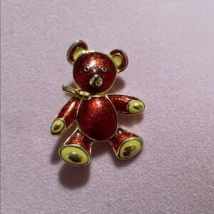 Red and Gold Teddy Bear Brooch